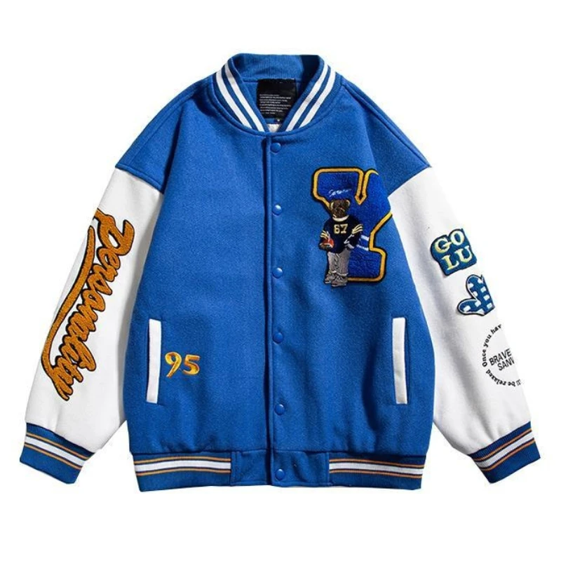 

HYHY Letter Women's Jacket Couple Campus Baseball Uniform Korean Hip Hop Retro bear Jacket Loose oversized top new 2021 Unisex