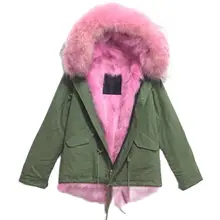 Newest Pink Fox Thick Fur Mr&Mrs Fur Winter Wear,100%Real Fur Hoodies Mrs Natural Fur Collar&Lined Coat 