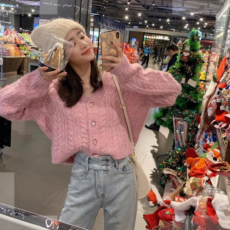 2021 Шерсть альпака корейский вязаный кардиган ленивый ветровка куртка Женский