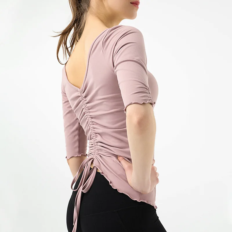 Рубашка для йоги на шнуровке с открытой спиной топ спортивный фитнеса женская