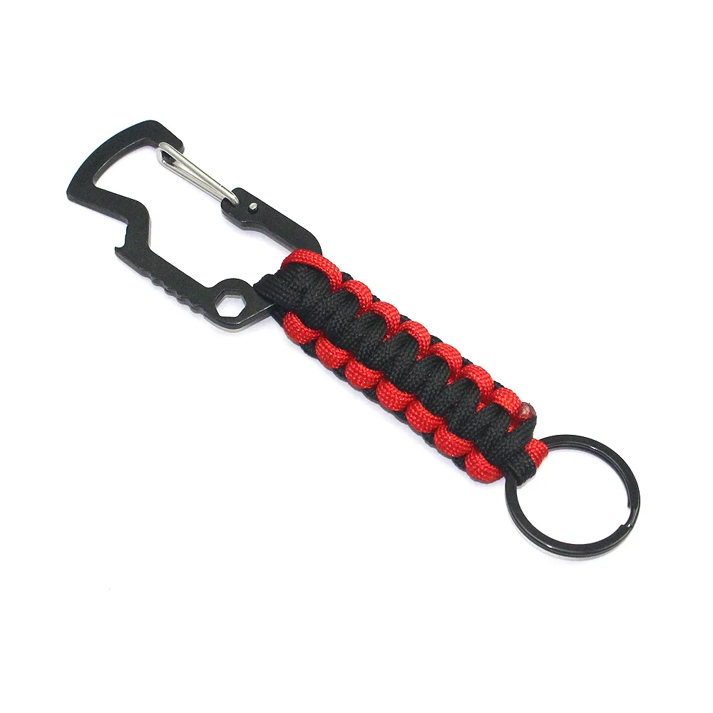 

Outdoor Keychain Ring Camping Carabiner Military Paracord Cord Rope Camping Survival Kit Emergency Knot Bottle Opener Tools
