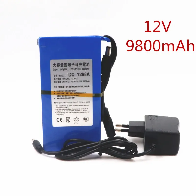 

100% Durable DC 12V 9800 MAH High Capacity Lithium ion rechargeable battery AC Charger (US/EU Plug Hot Sale Promotion free drop