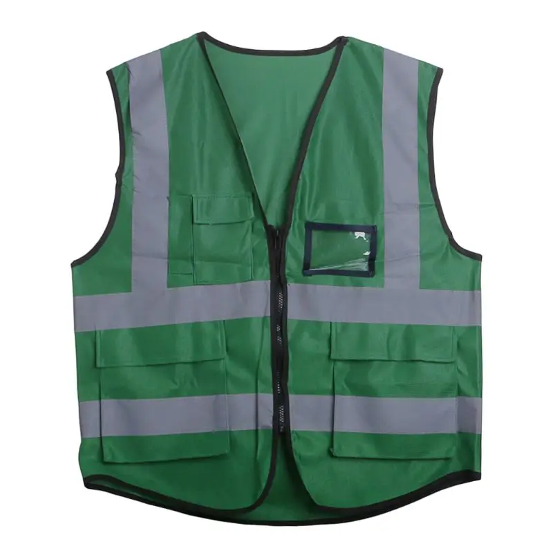 Hi-Vis жилет безопасности с молнией Светоотражающая куртка безопасности жилет 5 карманов