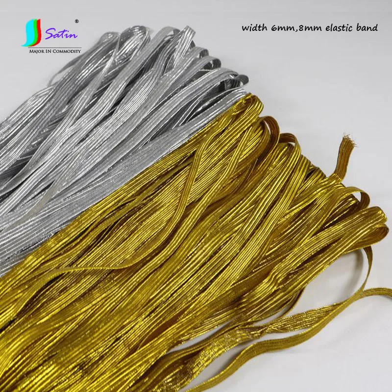 Оптовая продажа 50 метров 6 мм/8 мм золотая серебристая плоская эластичная лента