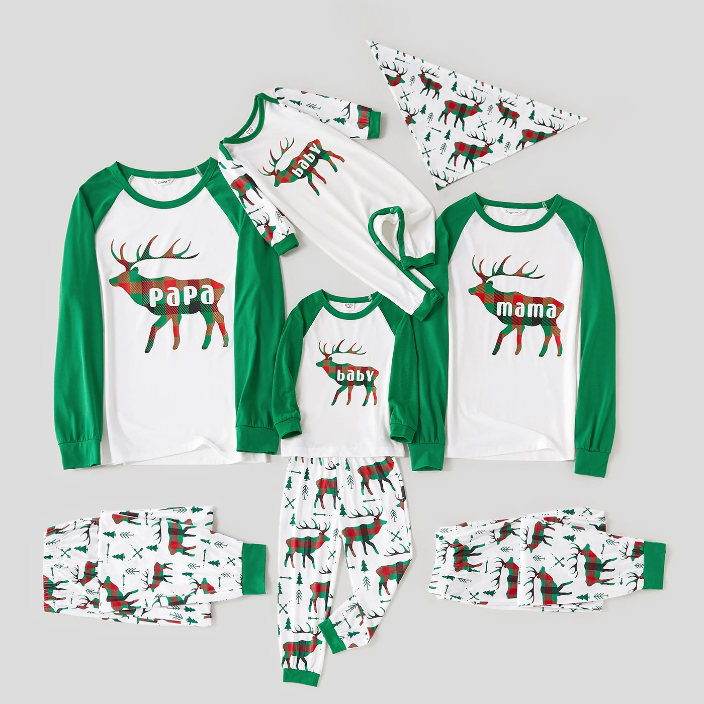 Пижамный комплект с длинным рукавом и принтом Северный олень|Сочетающаяся
