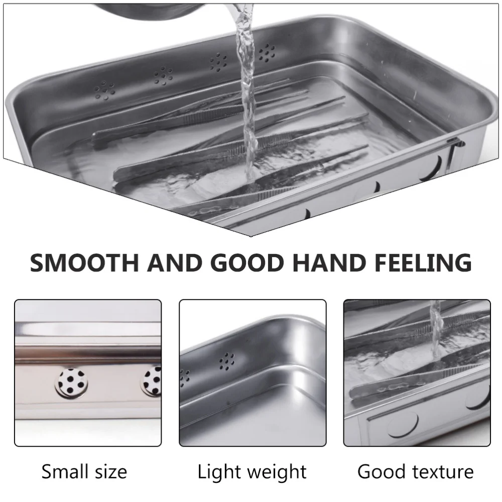 

1PC Stainless Steel Disinfectant Box Tray with Lid and Hole Silver