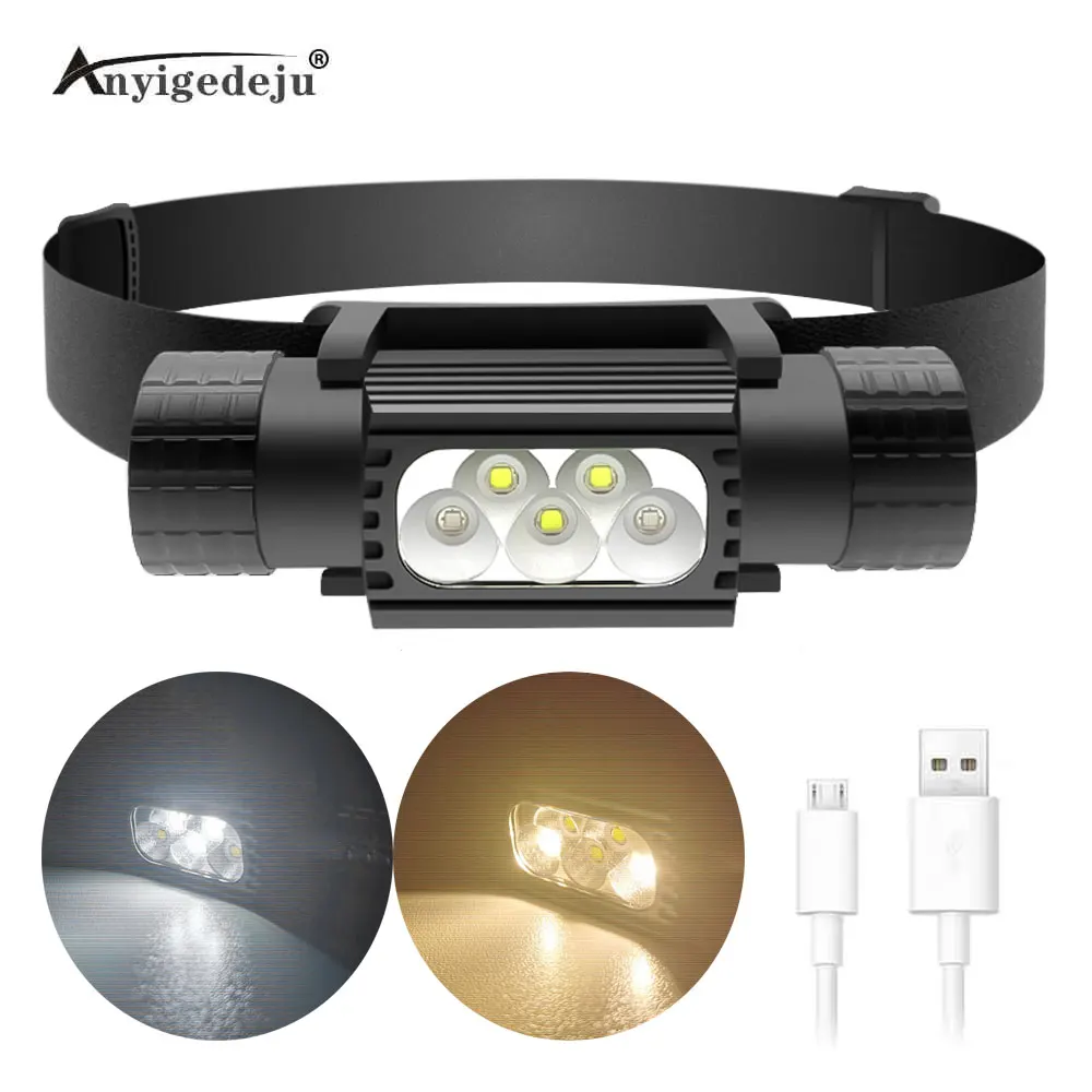 

XM-L2 LED Mini Headlamp High Power 1000lm White Yellow Headlight 18650 chargeable USB Head Torch Camping Hunting Flashlight Lamp