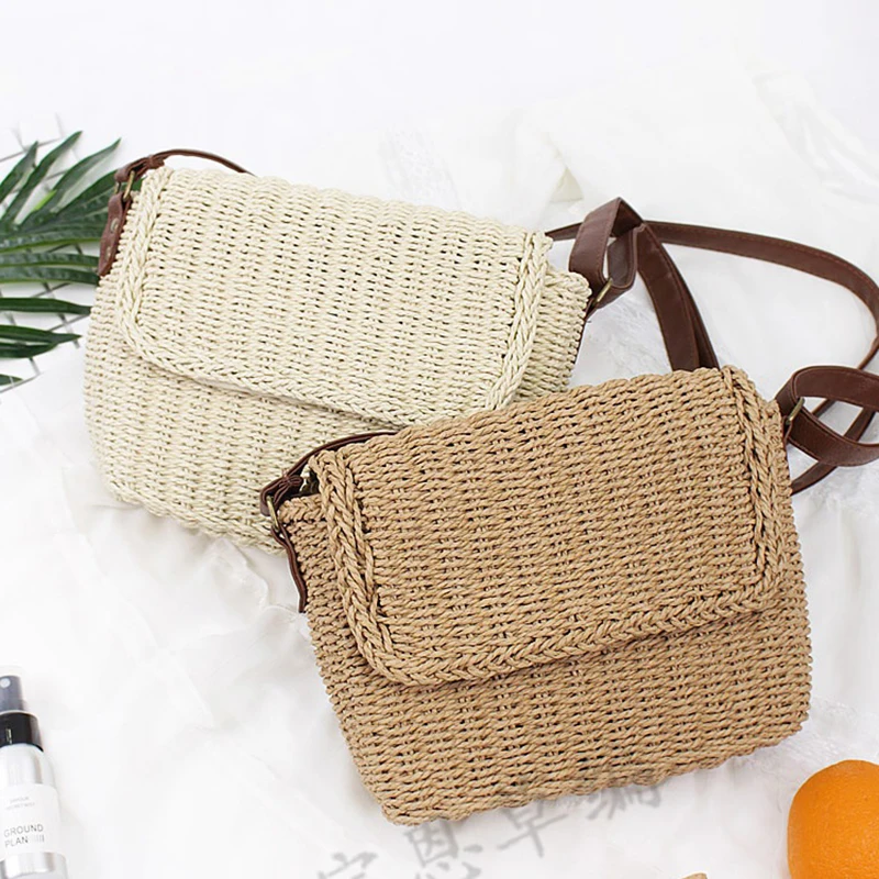 

Повседневная Соломенная Сумка для женщин, модные плетеные пляжные сумочки на ремне, квадратные сумки через плечо, летняя дамская сумка ручн...