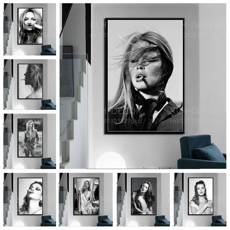 Плакат Kate Moss S528 Горячая сексуальная модель звезда модная черно белая курительная