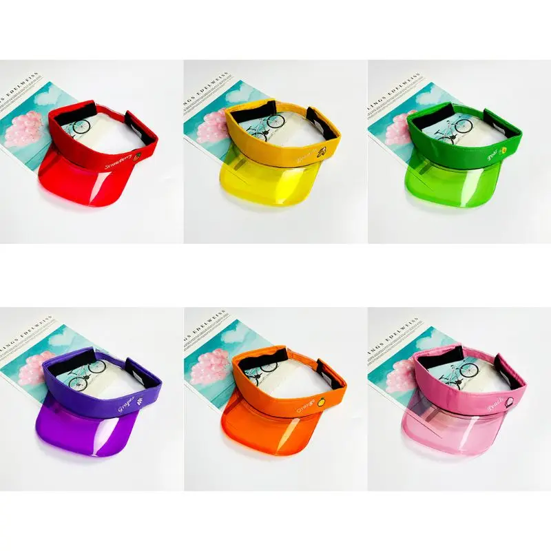

Korean Women Men Summer Empty Top Baseball Cap Bright Candy Color Fruit Embroidery Transparent Plastic Panel Sun Visor Beach Hat