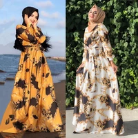 abaya dubai turkey muslim yellow dress women caftan marocain 2021 eid mubarak islamic clothing bohemian long sleeve gowns