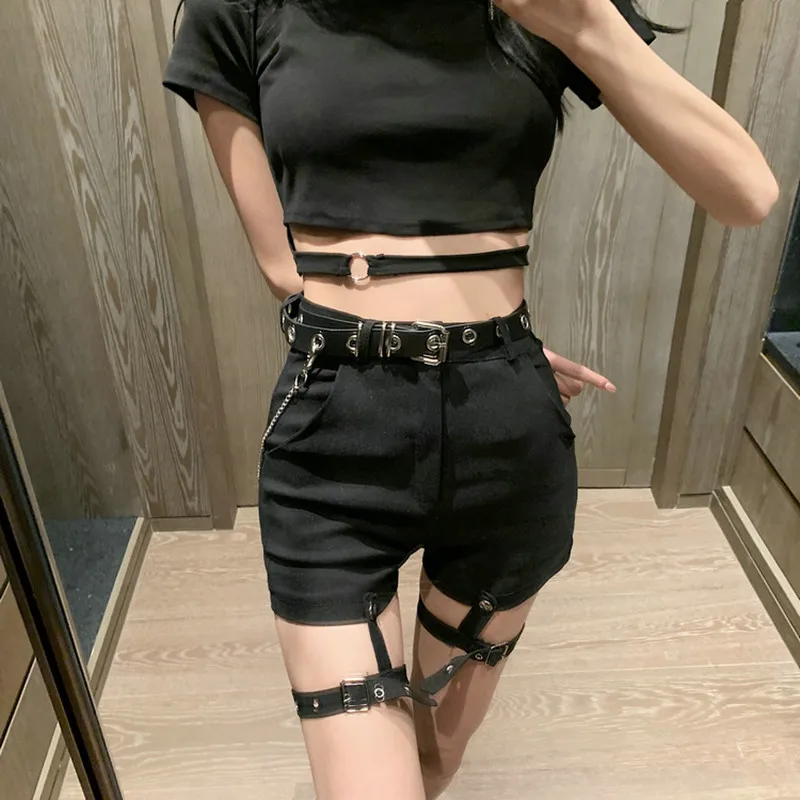 

Hot Shorts Sexy short Jeans Women Casual denim booty shorts Hollow Out Bandage Punk High Waist Slim Black denim shorts Women