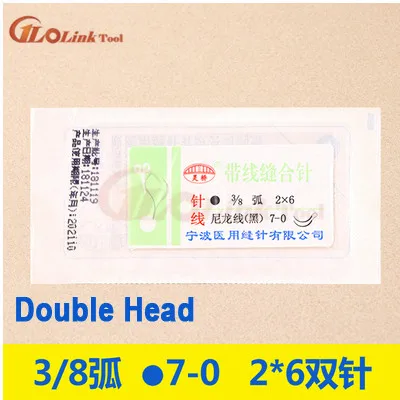 Round Suture needle surgery tool microsurgery nylon monofilament wire round harmless needle surgical instrument 10pc/set - Цвет: 3-8 7-0 2x6  Double