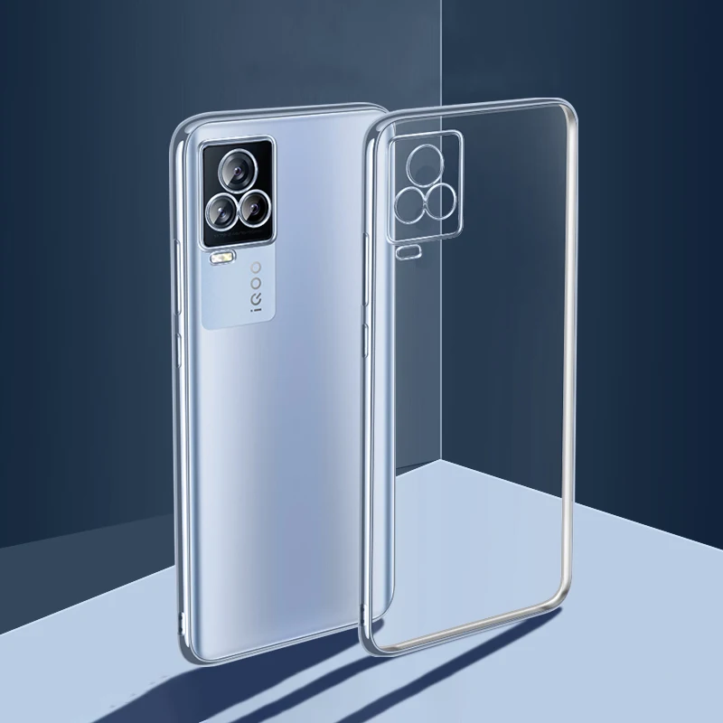 

Transparent Plating Silicone Phone Case for VIVO IQOO 7 Slim IQOO7 Soft Clear Ultra Thin Shockproof Camera Protective Back Cover
