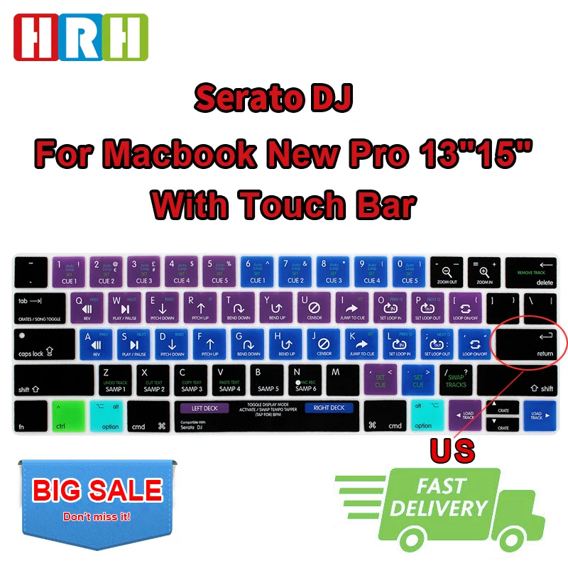 Чехол для клавиатуры HRH Serato DJ Hotkey Силиконовая накладка на клавиатуру Macbook Pro 13
