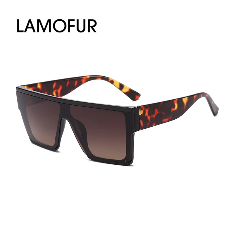 

LAMOFUR Flat Top One-lens Shades Sunglasses Women Fashion Square Big Frame Sun Glasses Female Vintage Retro Glasses Unisex 2814