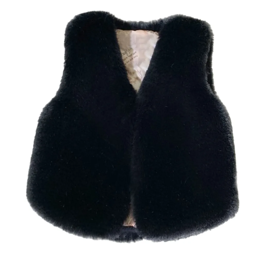 Черный Faux Fur Vest Children Toddler Baby Girls Faux Vest Winter Warm Coat Jacket Cute Thick Clothes Vest For Girl Solid Vest Children - Цвет: Черный