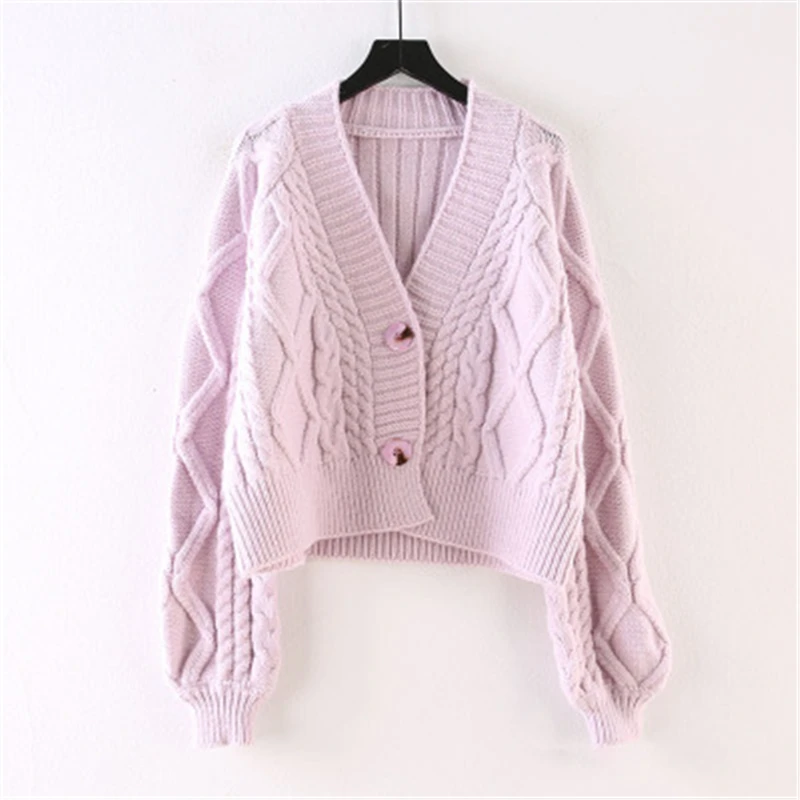 

2021 Spring Autumn Fashion New Knit Cardigan Women Loose V-Neck Long-Sleeved Lazy Twist Sweater Short Coat Trendy H072