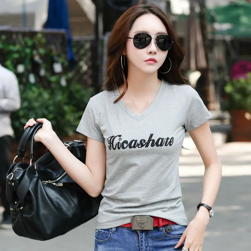 

2021 Summer Short Sleeve T-Shirt women's new Korean Edition diamond inlaid white base top