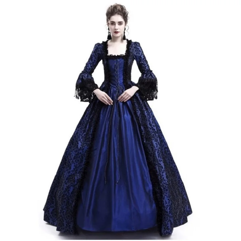 Larp Halloween Velvet Witch Princess noble Long Dress Adult Costume Cosplay Outwear Gothic Medieval Dress trumpet Queen Costume
