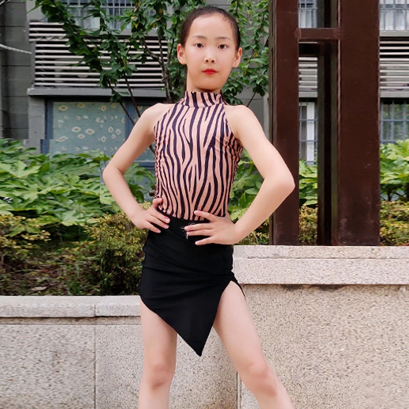 

Детское платье для латиноамериканских танцев, платье без рукавов с принтом зебры для девочек, одежда для тренировок, костюмы для бальных та...