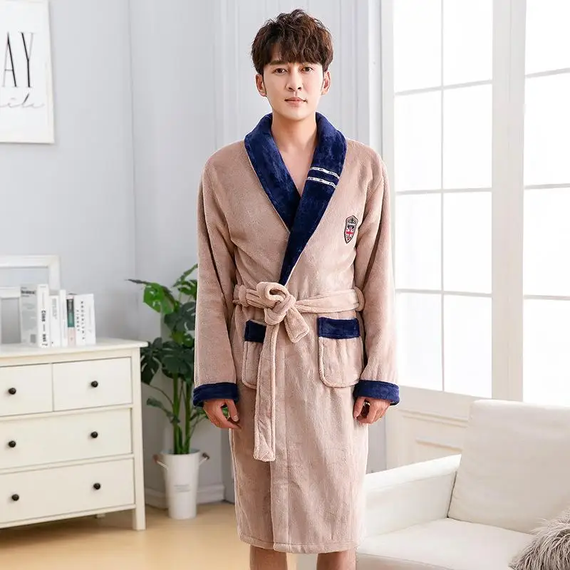 Couple Lounge Kimono Gown Coral Fleece Warm Robe Bathrobe Winter Casual Home Clothing Women Soft Flannel Nightgown Sleepwear - Цвет: Men A