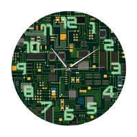 computer electronic chip circuit board geeky wall clock green pc circuit board print art wall watch home office decor