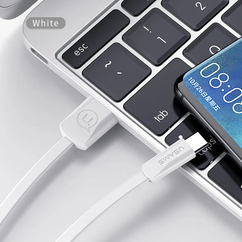Белый USB C кабель для samsung S8, USAMS usb type c кабель для samsung Note 9 8 S9 Xiaomi 8 USB кабель 2A зарядный кабель для мобильного телефона 2 м 1 м - Цвет: Белый