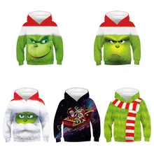 Толстовка с капюшоном с 3D принтом из фильма Grinch; детская одежда унисекс с капюшоном и длинными рукавами для мальчиков и девочек; осенние пуловеры с капюшоном для детей