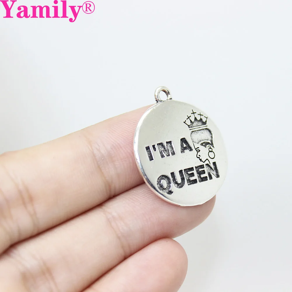 

Yamily 10 шт./22 мм АНТИЧНЫЙ ТИБЕТСКИЙ посеребренный буквенный принт I 'm a Queen Подвески для DIY ювелирные аксессуары