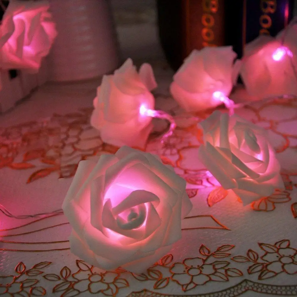 

Pink Excellent LED Rose Flower Fairy String Lights Decorative Ambient Lamp with Battery Box for Valentines Day for Wedding Party