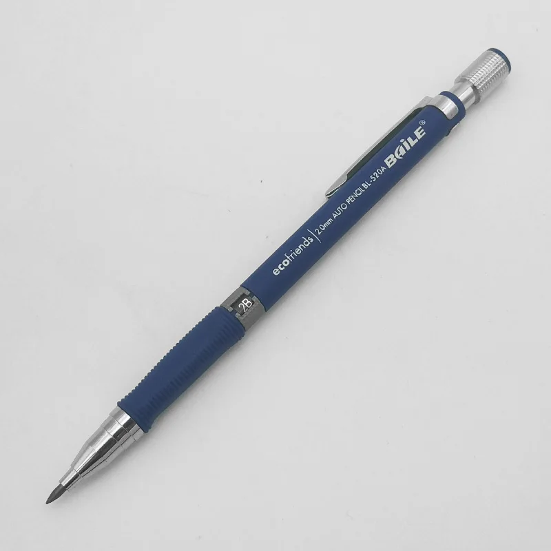 Blue pen 1 шт. механический карандаш, 2,0 мм свинцовый стержень, черный/синий/серебристый бочонок автоматический карандаш для экзамена Рисование школьные офисные принадлежности - Цвет: Blue pen
