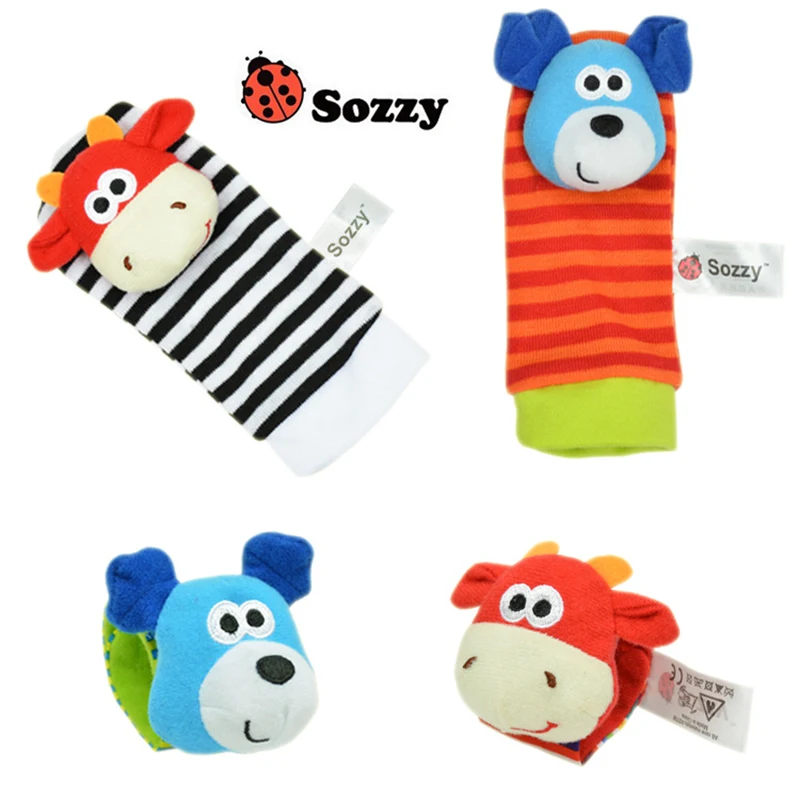 

4 Pcs Infant Baby Rattle Toys Baby Toys 0 12 Months Cartoon Animal Wrist Rattles And Foot Socks Rattles Newborns Educational Toy