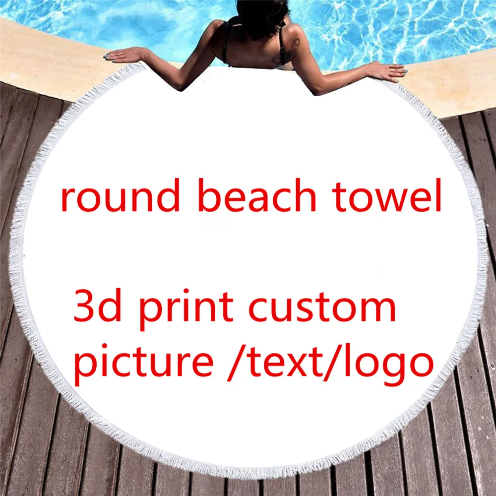 3D Custom Round Beach Towel For Adult Customize Printed Bath Blanket Yoga Mat With Tassels Microfiber 150cm POD Dropshipping