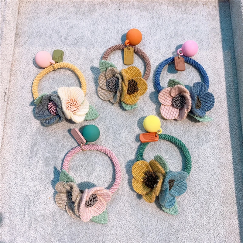 

New Women Girls Knitting Two Flowers Simple Elastic Hair Bands Cute Rubber Band Scrunchie Headband Fashion Hair Accessories