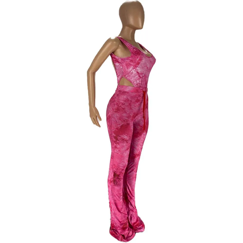 

stacked leggings set tie dye print Jumpsuits flare stacked pants two piece set women tracksuit outfits stacked sweatpants