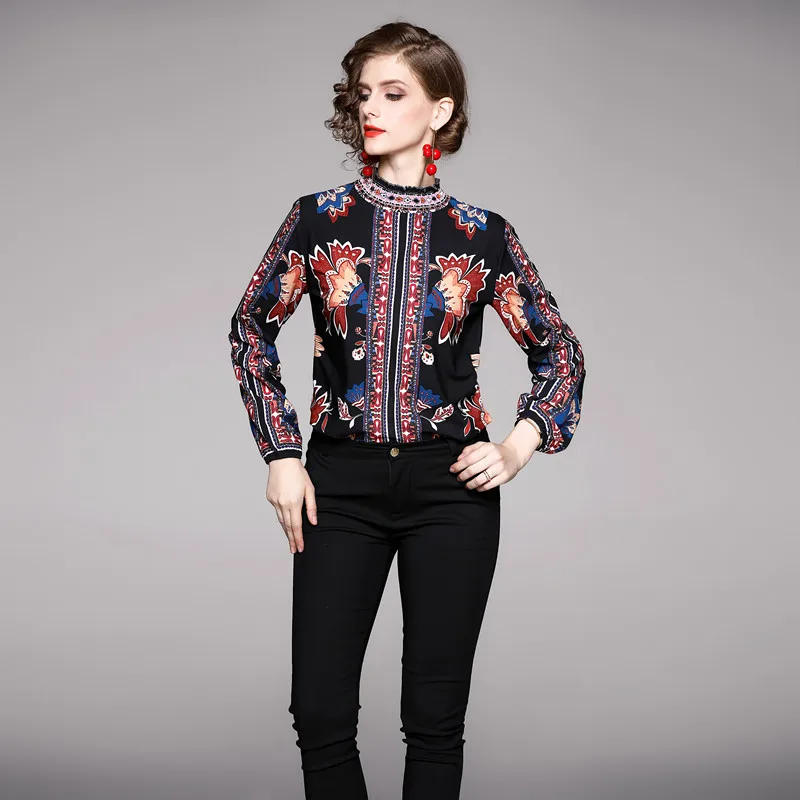 

2020 New Spring Autumn Women Long Sleeve Shirt High Quality Fashion Retro Print Runway Shirt Elegant Vintage Shirt