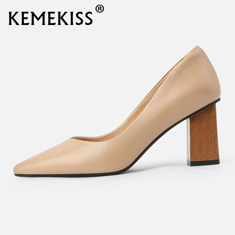 

KemeKiss Size 33-40 New Women'S High Heel Shoes Real Leather Pointed Toe Spring Shoes For Women Fashion For Dress Footwear