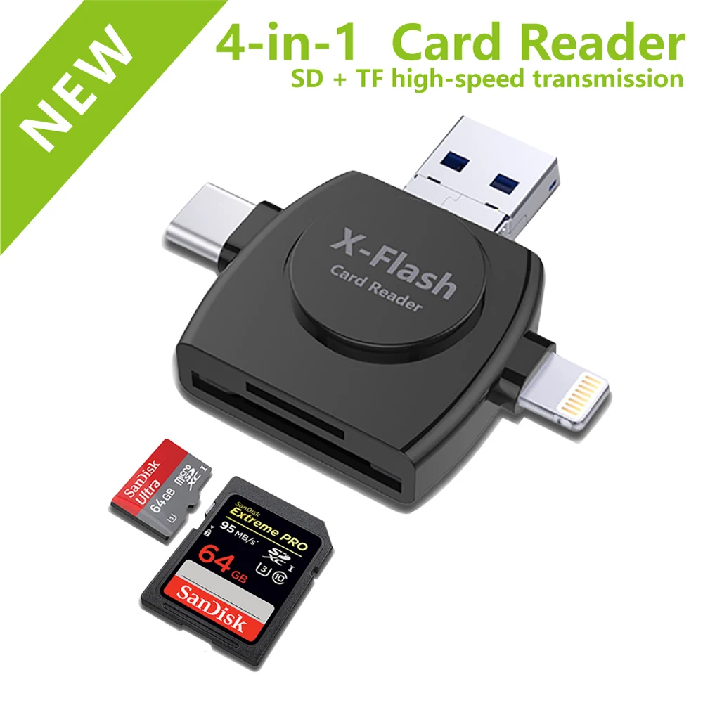 4 в 1 кардридер USB Type-C Micro Освещение высокоскоростной Универсальный для Apple Android