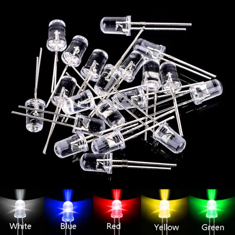 

100pcs/pack 5mm LED diode sorting kit water transparent red green blue yellow white color bulb lamp kit