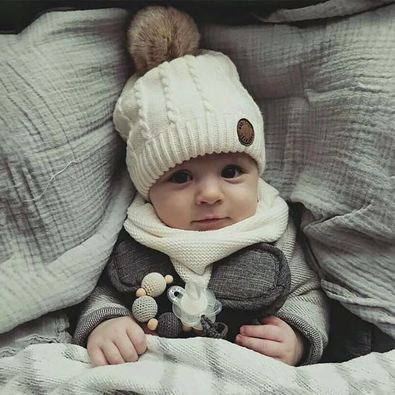 Новинка плотная вязаная акриловая зимняя шапка воротник шарф комплект для детей