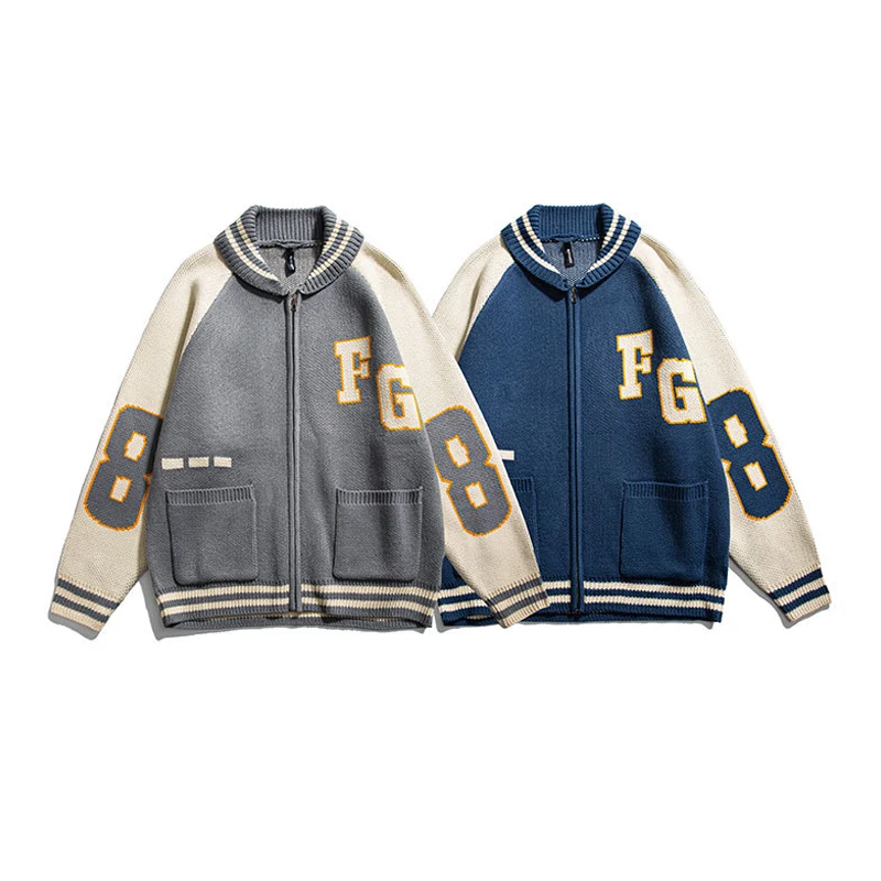 

Men's Vintage Cardigan Sweater Colorblock Letter Printed Knit Cardigans Japanese Harajuku Causal Jacket Couple Loose Coat Autumn