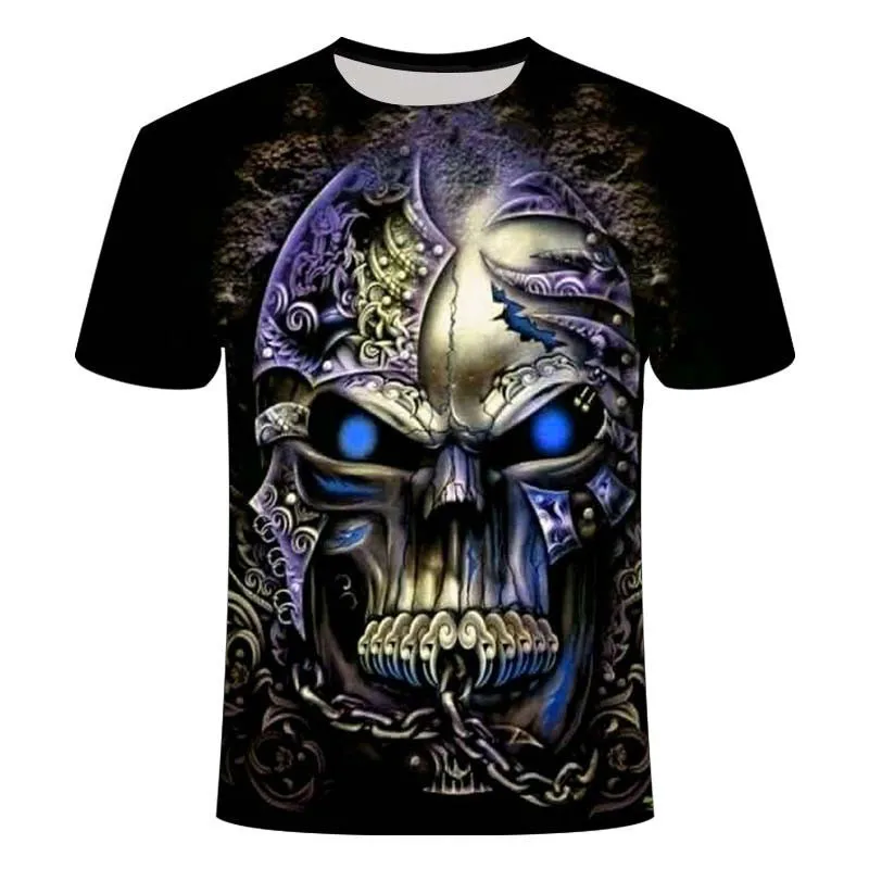 

2021 latest skull horror 3D printing couple T-shirt men's hip hop punk style 3D printing T-shirt factory direct sales