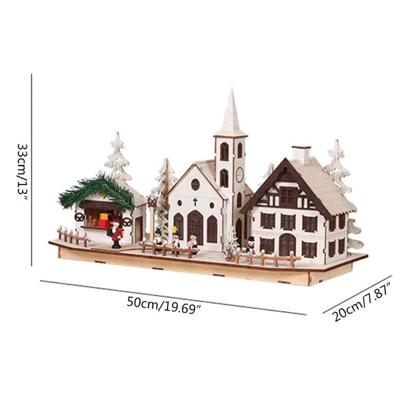 

Wooden Glowing Christmas House Ornaments Xmas House Desktop Decoration with Lights Home Festival Atmosphere Lighting