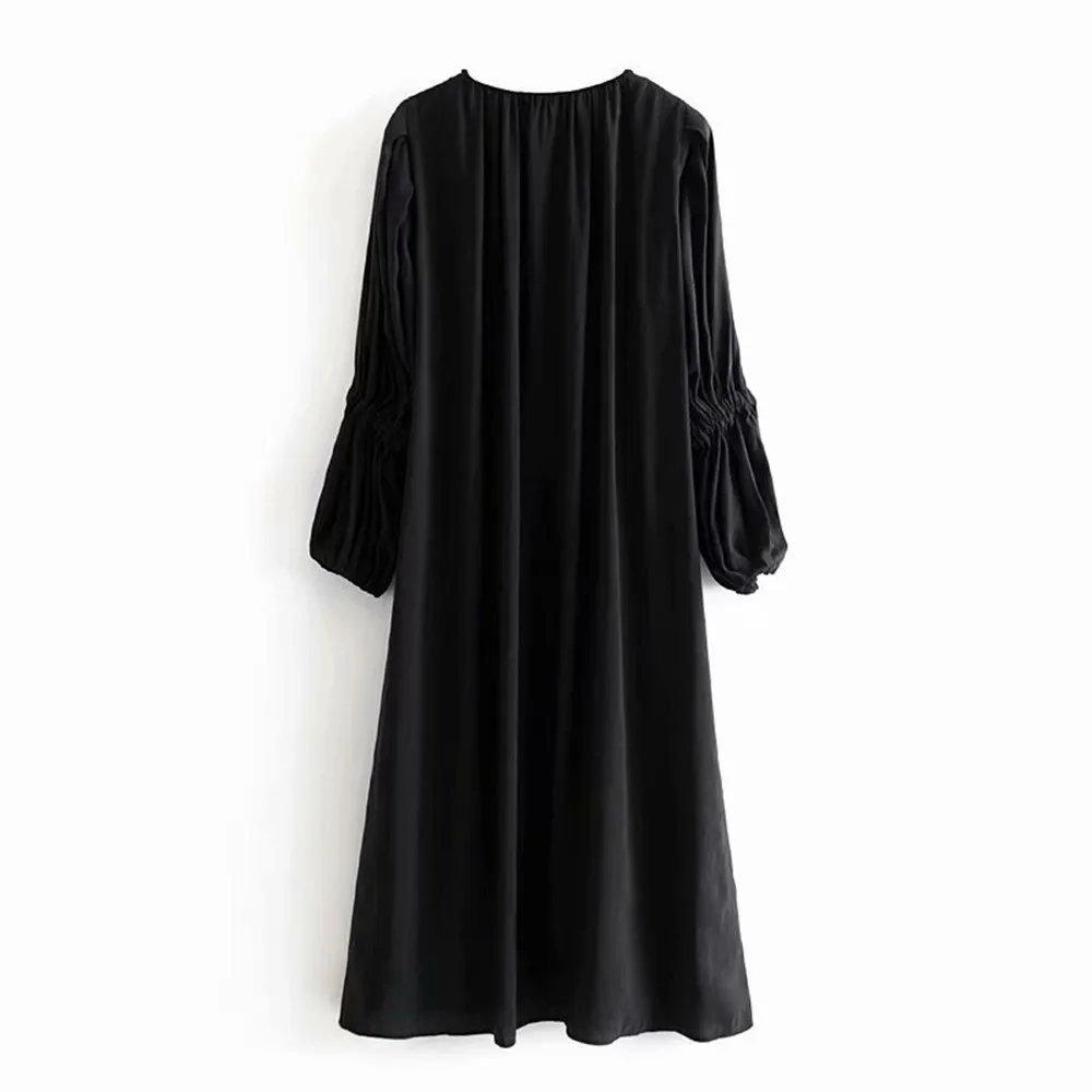 

2021 ZA summer new women's clothing retro fashion V-neck bubble sleeve belt dress RA 2674/210 2674210