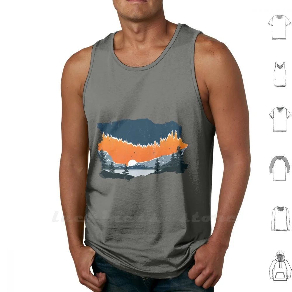 

Nature Tank Tops Vest Sleeveless Sunset Nature Winter Outdoors Snow Sky Birds Mountains Trees Orange