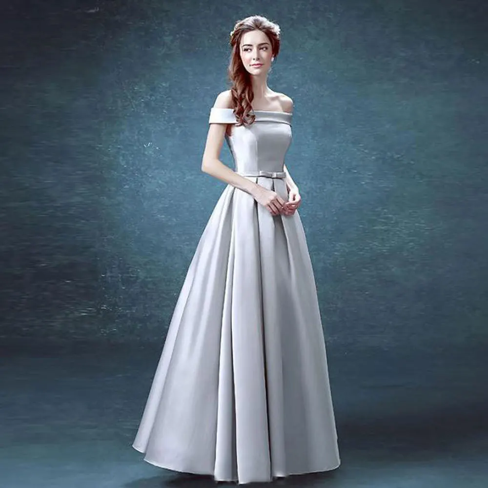 

horizontal neck Off-the-shoulder Bowknot\Bow Banbage Sleeveless Floor length A-line Draped Evening Dresses high quality