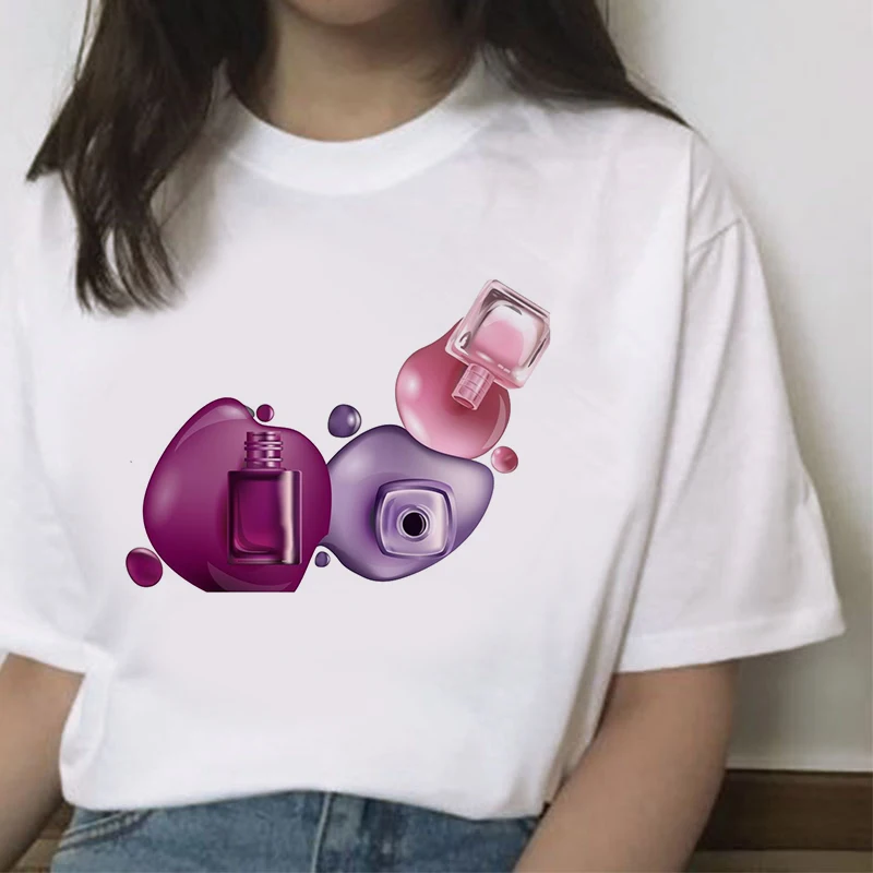 

Цвет лак для ногтей с короткими рукавами Цвет Фул ярких цветов, летняя модная майка, Футболка женская повседневная обувь в стиле Харадзюку ж...