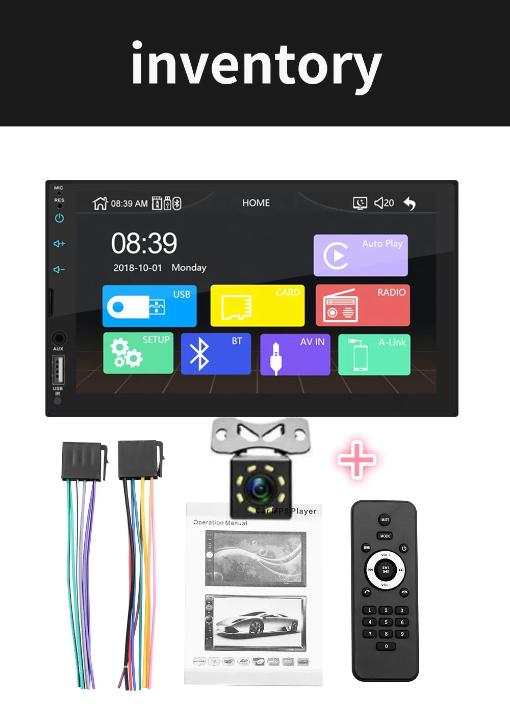Car Radio with Cam 2 2 Din Apple Carplay автомобильный Радио Bluetooth Авто " сенсорный экран видео MP5 плеер USB TF ISO стерео Система головное устройство - Цвет: Car Radio with Cam 2
