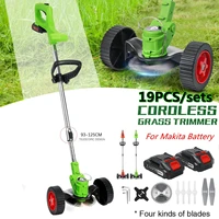 19pcs electric grass trimmer 1800w garden lawn mower rechargeable cordless grass pruning tool machine for makita 2batterywheels
